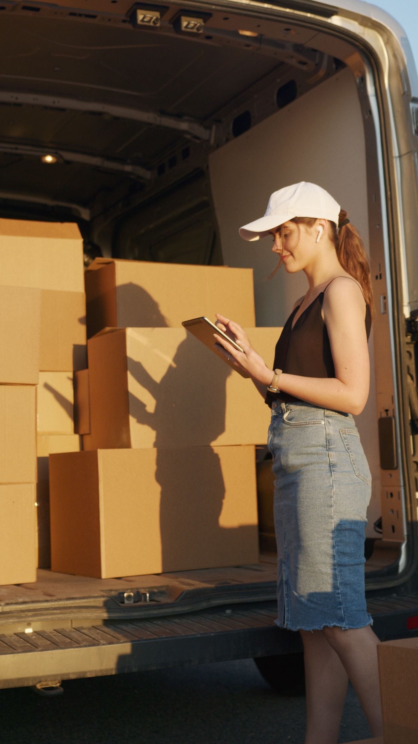 Courier reviewing package details before delivery